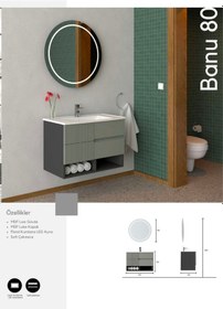 Resim Evros Banu 80 Cm Banyo Dolabı Yeşil 