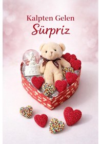 Resim Aşk Dolu Hediye Kalp Kutuda Melek Kar Küresi & Ayıcık & Jelibon Şeker Sevgililer Günü Hediye Seti 