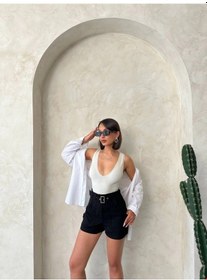 Resim Biçomi Kemer Detaylı Gabardin Şort Siyah S25289 Siyah 