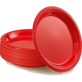 Resim My-ebi Kırmızı Renkli Parti Davet Plastik Tabak - 17 Cm. - 25 Adetlik Paket Kırmızı 