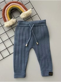 Resim Genel Markalar Indigo Rengi Bağcıklı Unisex Bebek Triko Tayt Pantolon 