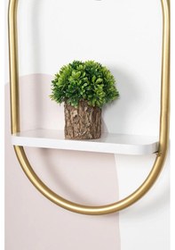 Resim Çiçeklik Gold Oval Duvar Rafı Çiçekliği Dekoratif Sunta Raflı Duvar Çiçekliği Duvar Mumluk Bakır 