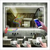 Resim Dnr-Mirror80x120 Cm Beyaz Ledli Tasarım Kumlamalı Dokunmatik Bluetoothlu Buğu Önleyicili Makyaj Banyo Aynası 