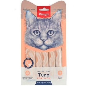 Resim Wanpy Creamy Treat Ton Balık ve Somonlu Likit Creamy Kedi Ödülü 5Li Paket (5 x 14 Gr) 