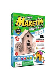 Resim Maket Boyanabilir Su Değirmeni 3 Renk Boya Eğitici Oyuncak Ahşap Boyama Seti Ahşap Su Değirmeni 