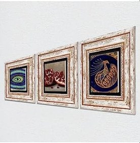 Resim Pinecone Stone Nazar, Tavus Kuşu, Nar Taş Duvar Tablosu - Çerçeveli Taş Tablo - Dekoratif Duvar Sanatı - Modern Ev ve Ofis Duvar Dekoru K3-1661 