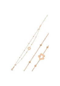 Resim Gümüş Rose Top Top Çift Zincirli Çiçek Bileklik 