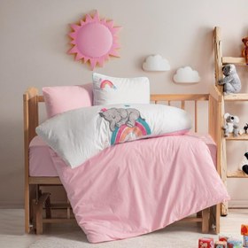 Resim Punch Nakışlı Bebek Nevresim Takımı Lucky Pembe 57 Tel %100 Pamuk 