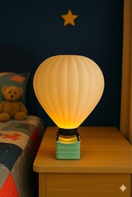 Resim Atsutech Uçan Balon Masa Lambası - Pilli Mum Işıklı Çocuk Odası Gece Lambası - Kapadokya Balonu- Turkuaz-3D 