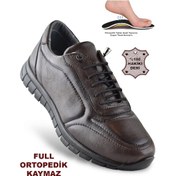 Resim 909 Tam Ortopedik Taban Hakiki Deri Erkek Ayakkabı Kadın Ayakkabı Kaymaz Taban Unisex Ayakkabı Lastikli Bağcık Kahverengi 