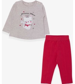 Resim Breeze Kız Bebek Taytlı Takım Kedicik Baskılı 9 Ay-3 Yaş, Bej Melanj 