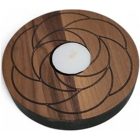 Resim Ahşap Tealightlık Lotus Desen Kahverengi 