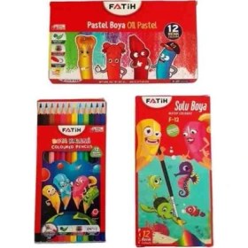 Resim Fatih 12'li Kuru Boya + Sulu Boya + Pastel Boya Seti 3 Parça Eğlenceli Boyama Seti 