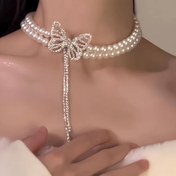 Resim 1 Adet Kadınlar İçin Şık Çift Katmanlı İmitasyon İnci Kolye ve Parıldayan Kelebek Kolye Ucu - Resmi Etkinlikler, Partiler, Doğum Günleri için Bling Bling Vurgular - Sevgililer Günü Yıldönümü Hediye Takısı, İmitasyon İnci Mücevherat, Parti Aksesuarları, Lüks Aksesuar, Taş Süslemeleri 