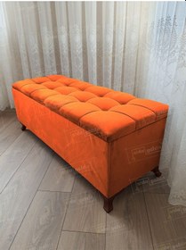 Resim Lüks Çizgi Kapitoneli Sandıklı Puf Bench 120 Cm Cevizayak Turuncu 