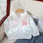 Resim 1 adet Minimalist Kapüşonlu Uzun Kollu Kız Ceket, Katı Renk Polyester %100 Dokuma Kumaş, Düzenli Beden İlkbahar/Sonbahar Dış Giyim, Fermuar Detayı ile 