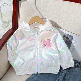 Resim 1 adet Minimalist Kapüşonlu Uzun Kollu Kız Ceket, Katı Renk Polyester %100 Dokuma Kumaş, Düzenli Beden İlkbahar/Sonbahar Dış Giyim, Fermuar Detayı ile 