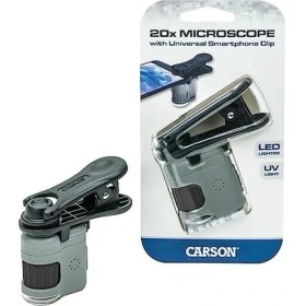 Resim Micromini 20X LED Işıklı Cep Mikroskopu, Entegre LED ve Uv El Feneri ve Evrensel Akıllı Telefon Digiscoping Adaptör Klipsi (MM-380) 