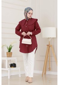 Resim Sevitli Beli Bağcık Detaylı Geniş Yaka Tunik-bordo-4989 Bordo 