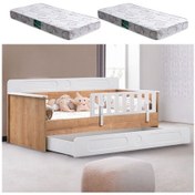 Resim Yavrulu Karyola, Flora Yavrulu Montessori Karyola - Ceviz + 2 Adet Comfort Yatak 