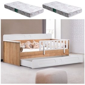 Resim Yavrulu Karyola, Flora Yavrulu Montessori Karyola - Ceviz + 2 Adet Comfort Yatak 