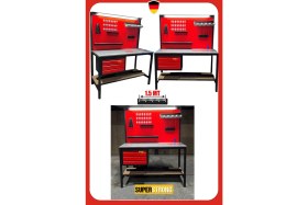 Resim Staxx 1.5 Metre 3 Çekmeceli Endüstriyel Takım Dolabı & Takım Tezgahı Atölye Çalışma Tezgahı Işıklı Set 