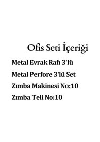 Resim Metal Evrak Rafı 3'lü Masa Üstü Perfore 3'lü Zımba Makinesi Zımba Teli Set Ofis Seti 