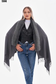 Resim 11293 Gri Kürklü Püsküllü Panço YL 