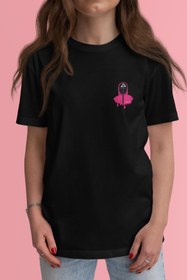 Resim Kio Tasarım Squid Game Tişört T-shirt Netflix Dizi Üçgen Maske 2 Baskılı Tişört Kadın %100 Pamuk 