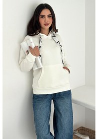 Resim Noa & Noa Kadın Fular Detaylı Kapüşonlu Sweatshirt Casual Charm Beyaz 
