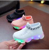 Resim Pembe Çocuk Bebek Kız Erkek Mektup Örgü Led Işıklı Çorap Spor Run Spor Ayakkabı Rahat Ayakkabılar Pembe 