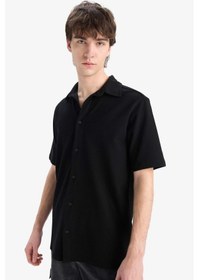 Resim DeFacto Regular Fit Yazlık Pamuklu Kısa Kollu Siyah Gömlek D1902AX25SMBK81 