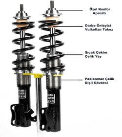 Resim Başaran Coilover Toyota Corolla 8. Nesil E120 1995-2000 Uyumlu Coilover Ayarlı Amortisör 10 Cm 