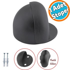 Resim Nzb Kapı Stoperi Silikonlu Yarımay Tamponu Vidalı Metal Kapı Stopu Durdurucu Tutucu Mat Siyah (1 Adet) 