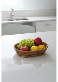 Resim Rattan Piknik Hasır Ekmek Sepeti Meyve Sebze Sepeti Plastik Örme Küçük Ahşap 