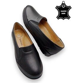 Resim Kadın Hakiki Deri Içi Deri Comfort Tam Ortopedik Anne Ayakkabı Siyah 