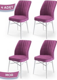 Resim Canisa Flex Serisi, Üst Kalite Mutfak Sandalyesi, 4 Adet Mor Sandalye, Gürgen Beyaz Ahşap Ayak Sandalye Mor Ayaklar Beyaz 