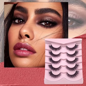 Resim 5 Çift Kabarık Tilki Gözü Sahte Kirpik - Doğal Görünümlü Yapay Vizon Kirpikler Şeffaf Bantlı, İnce & Sivri Uzatma Etkisi için Kedi Gözü Tasarımı 