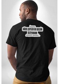 Resim Başıma Güzel Şeylerde Gelsin İstiyorum Mesela Mermi Yazılı Pamuklu Unisex Oversize Sırt Dijital Baskılı Siyah T-shirt Siyah 