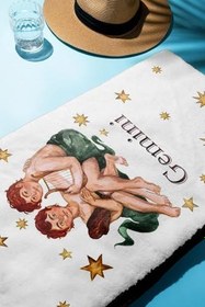 Resim Dijital Baskı Plaj Deniz Havlusu İkizler Burcu Desenli Peştamal HVL0036 