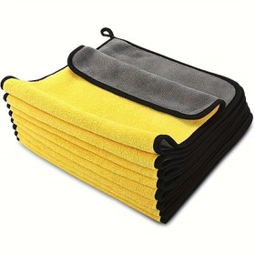 Resim Ultra-Soft Microfiber Araba Yıkama Havlusu - Hızlı Kuruyan, Emici Temizlik Bezi, Arabalar ve Ev Kullanımı için, 29.97cm x 29.97cm, Canlı Koyu Gri ve Sarı, Zor Leke ve Toz Giderme için Mükemmel, Araba Temizlik Bezi 