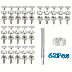 Resim 62 Parça Paslanmaz Çelik Çıtçıt Seti, DIY Onarımları için Ayar Aleti ile Deniz Sınıfı Tuval Çıtçıtları, Ağır Hizmet Tipi Çıtçıt Düğmesi Seti 