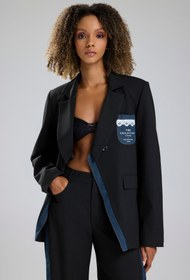 Resim tw3 Kadın Denim Garnili Dantel Baskı Detaylı Blazer Ceket 