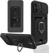 Resim AQUA AKSESUAR Iphone 14 Pro Max Kılıf Ipli Ve Lens Korumalı Renkli Yüzüklü Askılı Telefon Kılıfı + Siyah 