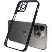 Resim Ally Fashion Series Iphone 13 Pro 6.1inç Kılıf Renkli Kenar Lazer Çerçeveli Silikon Kılıf Füme 