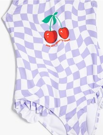 Resim Koton Fırfır Detaylı Kiraz Baskılı Mayo Mor Desenli 5skg30017mm Mor Desenli 