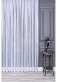 Resim Taç Ekose Desen Örme Tül Perde - Ekru 