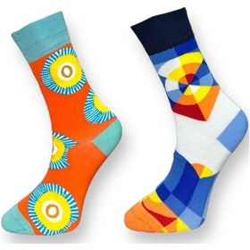 Resim 2'li Unısex Geometrik Tasarımlı Esnek Nem Alabilen Pamuklu Spor Soket Çoraplar Çok Renkli 