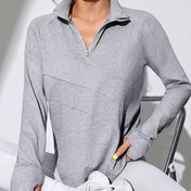 Resim Yüksek Esneklikli Hızlı Kuruyan Yoga ve Koşu Ceketi - Stand Yaka Yarı Fermuar Uzun Kollu Fitness Üstü, Nefes Alabilen Nem Çekme Kumaş, Spor Salonu, Eğitim, Günlük Giyim, Egzersiz Kıyafetleri, Şık Spor Tasarımı, Fonksiyonel Cep Detayları 