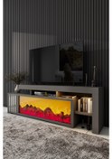 Resim Dekoratif Elektrikli Yapay Şömine Ve Tv Ünitesi 160cm X 52cm Kumandalı Bluetooth Ses Antrasit 
